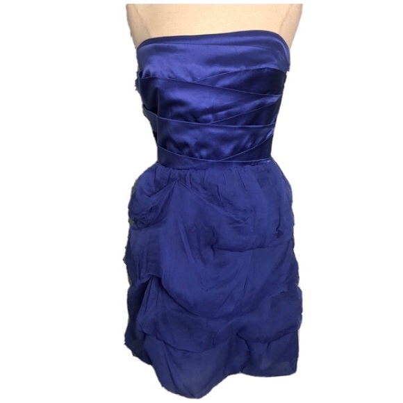 Bebe Blue Summer Halter Cary Mini Silk Ruffled Cocktail Dress Small - Picture 8 of 17